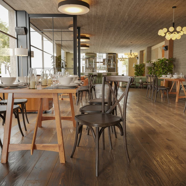 English Elm HERCULES Stackable Cross Back Chair - Timeless Wood Design for Bistro or Home, Fully Assembled & Durable Mahogany XU-X-MAH-GG