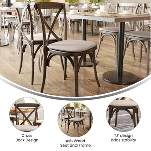 English Elm HERCULES Stackable Cross Back Dining Chair with Cushion - Timeless Design for Comfort & Durability Mahogany XU-X-MAH-NTC-GG