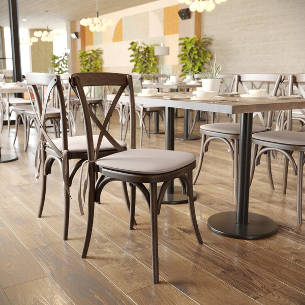 English Elm HERCULES Stackable Cross Back Dining Chair with Cushion - Timeless Design for Comfort & Durability Mahogany XU-X-MAH-NTC-GG