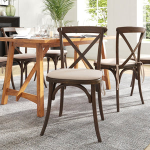 English Elm HERCULES Stackable Cross Back Dining Chair with Cushion - Timeless Design for Comfort & Durability Mahogany XU-X-MAH-NTC-GG