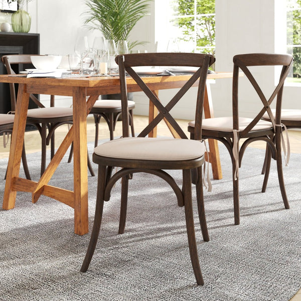 English Elm HERCULES Stackable Cross Back Dining Chair with Cushion - Timeless Design for Comfort & Durability Mahogany XU-X-MAH-NTC-GG