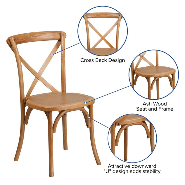 English Elm HERCULES Stackable Cross Back Chair - Timeless Wood Design for Bistro or Home, Fully Assembled & Durable Oak XU-X-OAK-GG