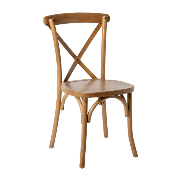 English Elm HERCULES Stackable Cross Back Chair - Timeless Wood Design for Bistro or Home, Fully Assembled & Durable Pecan XU-X-PEC-GG