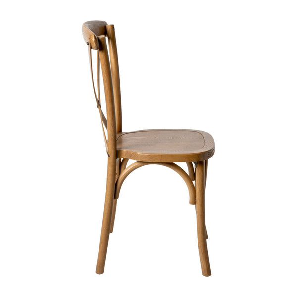 English Elm HERCULES Stackable Cross Back Chair - Timeless Wood Design for Bistro or Home, Fully Assembled & Durable Pecan XU-X-PEC-GG