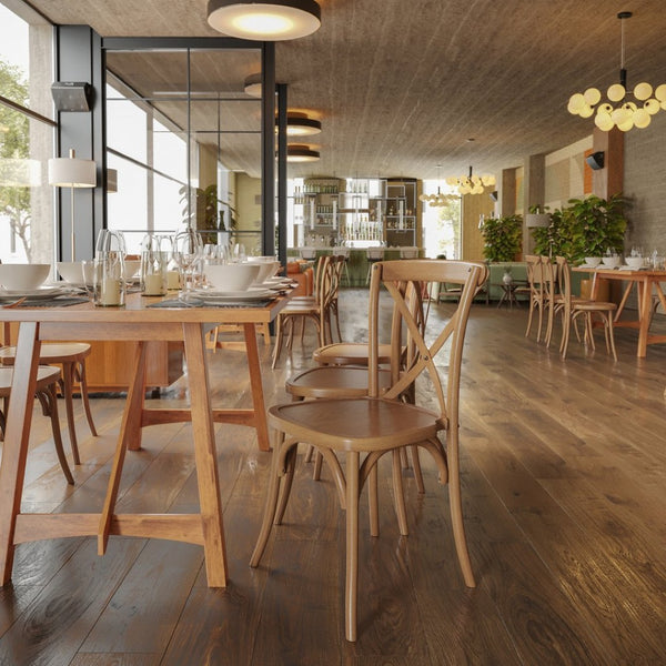 English Elm HERCULES Stackable Cross Back Chair - Timeless Wood Design for Bistro or Home, Fully Assembled & Durable Pecan XU-X-PEC-GG