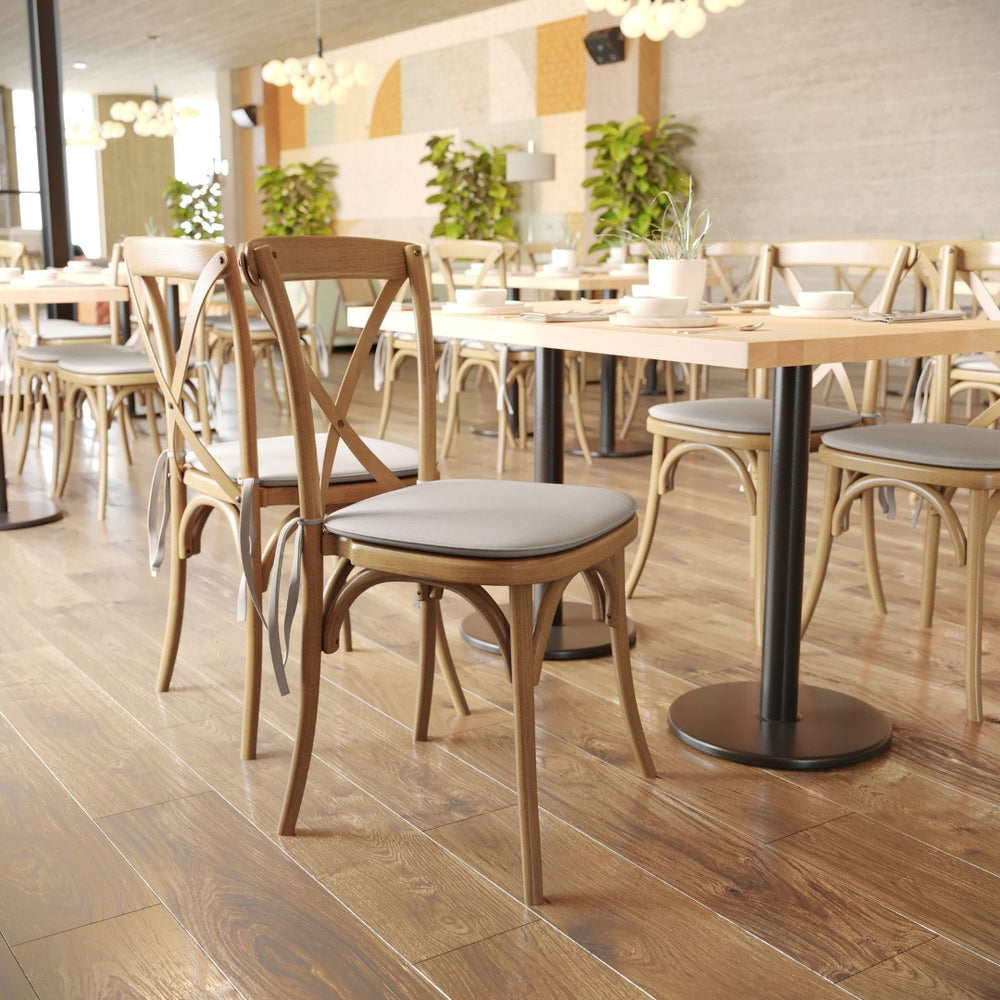 English Elm HERCULES Stackable Cross Back Dining Chair with Cushion - Timeless Design for Comfort & Durability Pecan XU-X-PEC-NTC-GG