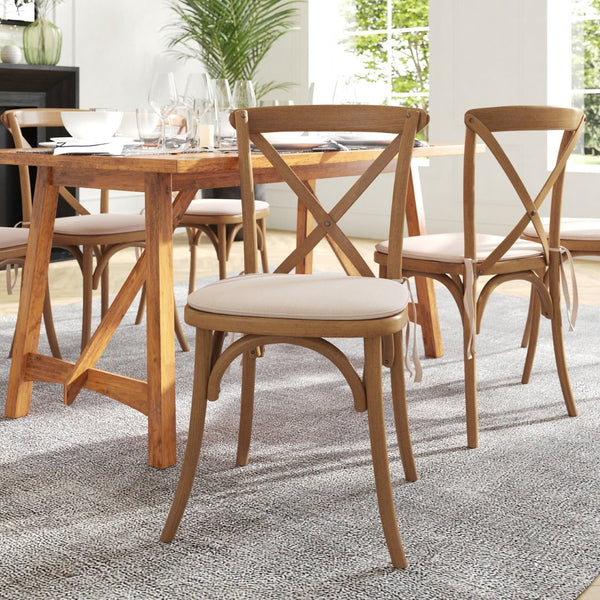 English Elm HERCULES Stackable Cross Back Dining Chair with Cushion - Timeless Design for Comfort & Durability Pecan XU-X-PEC-NTC-GG