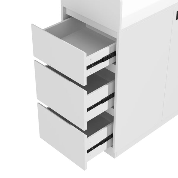 English Elm Trexm Tall White Pantry Cabinet with Glass Flip Top USB Charging and Vertical Storage XW000031AAK