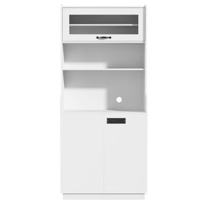 English Elm Trexm Tall White Pantry Cabinet with Glass Flip Top USB Charging and Vertical Storage XW000031AAK