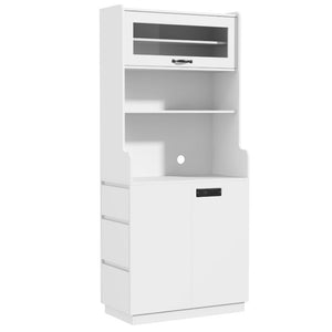 English Elm Trexm Tall White Pantry Cabinet with Glass Flip Top USB Charging and Vertical Storage XW000031AAK