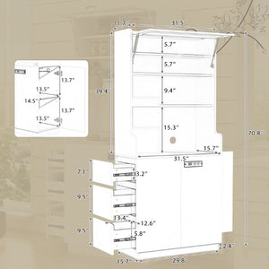 English Elm Trexm Tall White Pantry Cabinet with Glass Flip Top USB Charging and Vertical Storage XW000031AAK