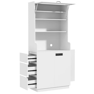English Elm Trexm Tall White Pantry Cabinet with Glass Flip Top USB Charging and Vertical Storage XW000031AAK