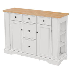 English Elm Trexm Farmhouse Buffet Sideboard with Five Drawers Dual Cabinets Adjustable Shelving White XW000032AAA