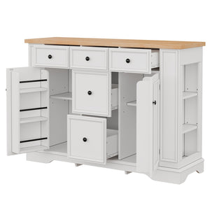 English Elm Trexm Farmhouse Buffet Sideboard with Five Drawers Dual Cabinets Adjustable Shelving White XW000032AAA