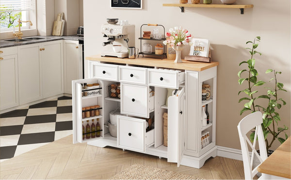English Elm Trexm Farmhouse Buffet Sideboard with Five Drawers Dual Cabinets Adjustable Shelving White XW000032AAA