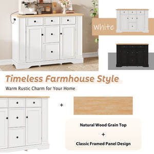 English Elm Trexm Farmhouse Buffet Sideboard with Five Drawers Dual Cabinets Adjustable Shelving White XW000032AAA