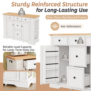 English Elm Trexm Farmhouse Buffet Sideboard with Five Drawers Dual Cabinets Adjustable Shelving White XW000032AAA