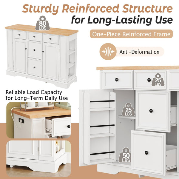 English Elm Trexm Farmhouse Buffet Sideboard with Five Drawers Dual Cabinets Adjustable Shelving White XW000032AAA