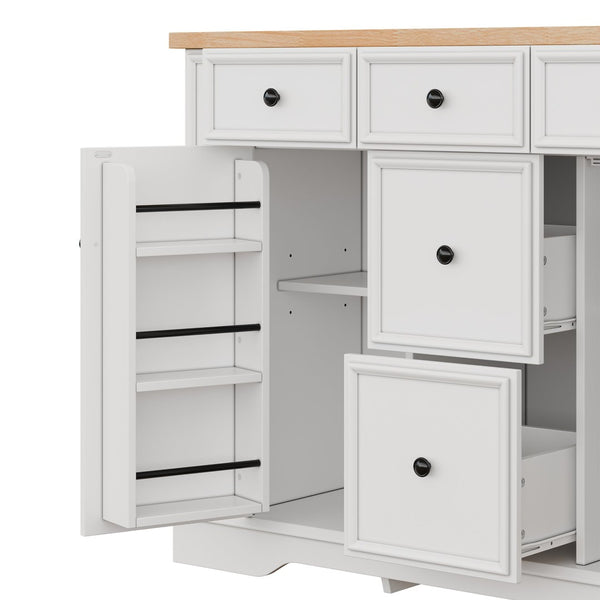 English Elm Trexm Farmhouse Buffet Sideboard with Five Drawers Dual Cabinets Adjustable Shelving White XW000032AAA