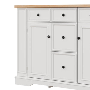 English Elm Trexm Farmhouse Buffet Sideboard with Five Drawers Dual Cabinets Adjustable Shelving White XW000032AAA