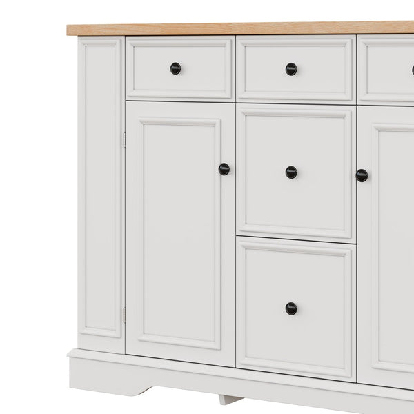 English Elm Trexm Farmhouse Buffet Sideboard with Five Drawers Dual Cabinets Adjustable Shelving White XW000032AAA