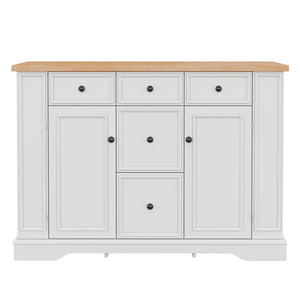 English Elm Trexm Farmhouse Buffet Sideboard with Five Drawers Dual Cabinets Adjustable Shelving White XW000032AAA