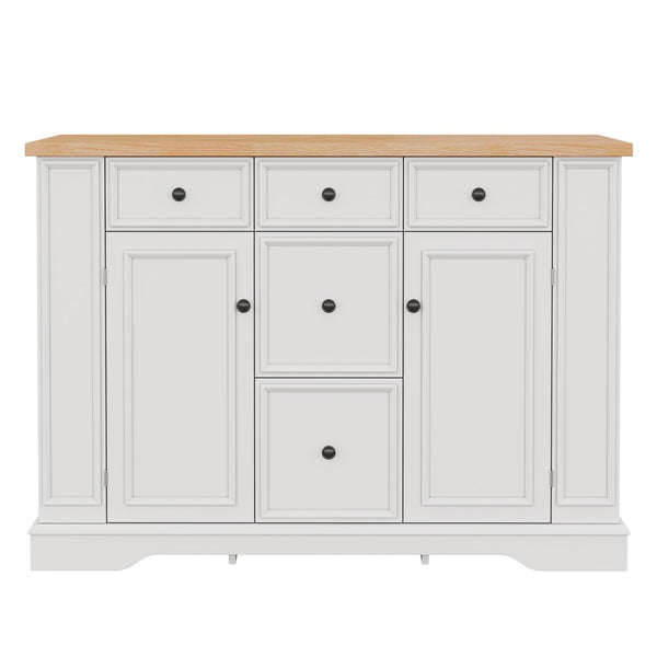 English Elm Trexm Farmhouse Buffet Sideboard with Five Drawers Dual Cabinets Adjustable Shelving White XW000032AAA