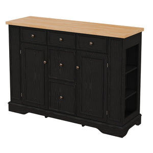 English Elm Trexm Farmhouse Buffet Sideboard with Five Drawers Dual Cabinets Adjustable Shelving Black XW000032AAB