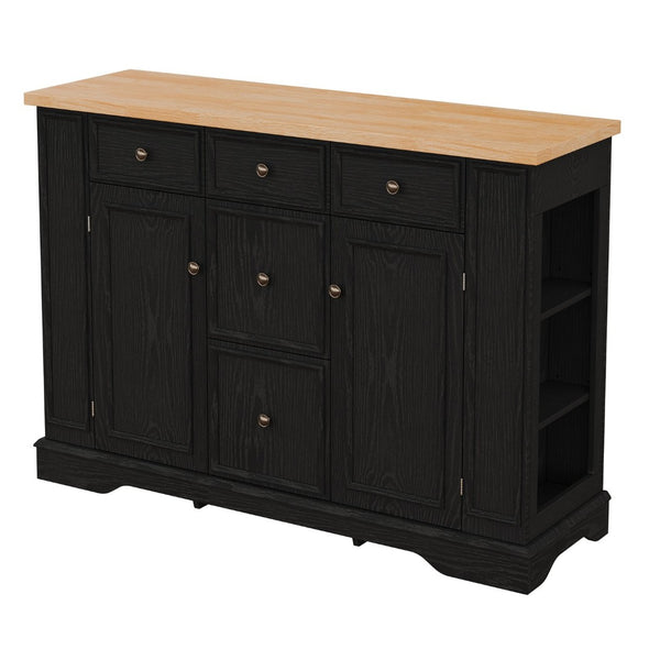 English Elm Trexm Farmhouse Buffet Sideboard with Five Drawers Dual Cabinets Adjustable Shelving Black XW000032AAB