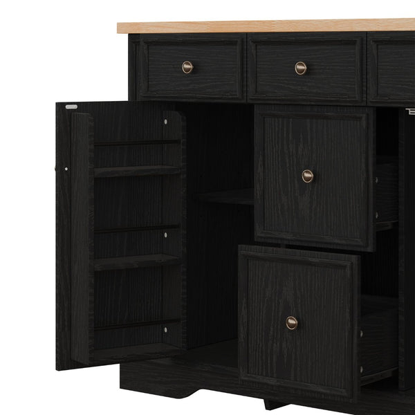 English Elm Trexm Farmhouse Buffet Sideboard with Five Drawers Dual Cabinets Adjustable Shelving Black XW000032AAB