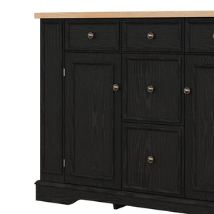 English Elm Trexm Farmhouse Buffet Sideboard with Five Drawers Dual Cabinets Adjustable Shelving Black XW000032AAB