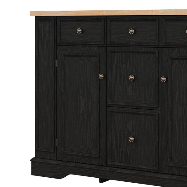 English Elm Trexm Farmhouse Buffet Sideboard with Five Drawers Dual Cabinets Adjustable Shelving Black XW000032AAB