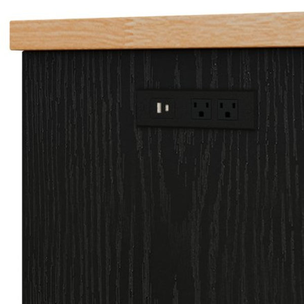 English Elm Trexm Farmhouse Buffet Sideboard with Five Drawers Dual Cabinets Adjustable Shelving Black XW000032AAB