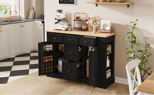 English Elm Trexm Farmhouse Buffet Sideboard with Five Drawers Dual Cabinets Adjustable Shelving Black XW000032AAB