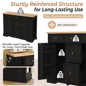 English Elm Trexm Farmhouse Buffet Sideboard with Five Drawers Dual Cabinets Adjustable Shelving Black XW000032AAB