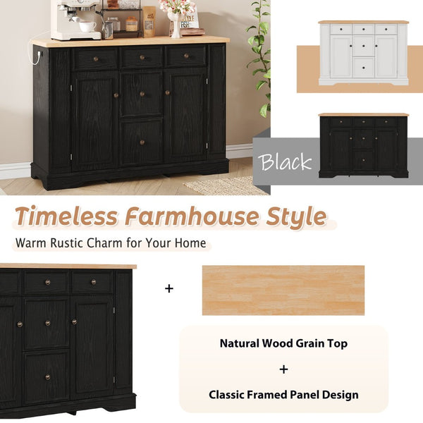 English Elm Trexm Farmhouse Buffet Sideboard with Five Drawers Dual Cabinets Adjustable Shelving Black XW000032AAB