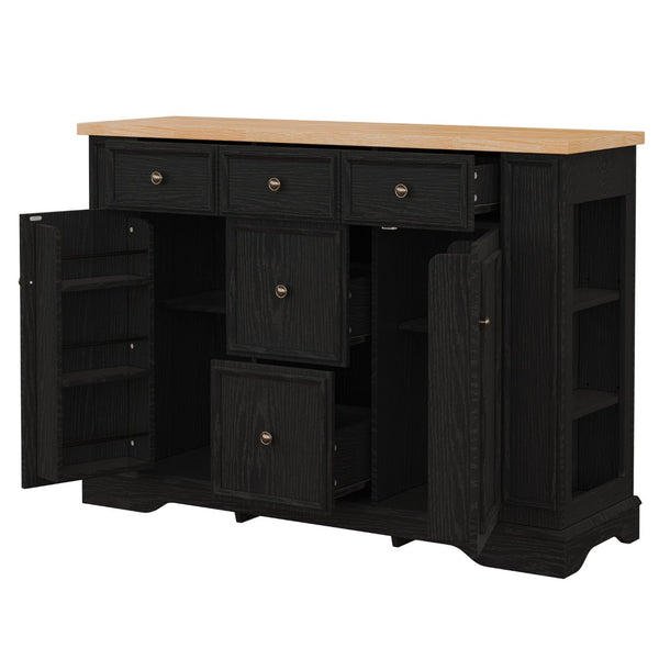 English Elm Trexm Farmhouse Buffet Sideboard with Five Drawers Dual Cabinets Adjustable Shelving Black XW000032AAB