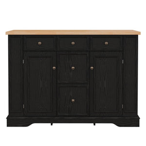 English Elm Trexm Farmhouse Buffet Sideboard with Five Drawers Dual Cabinets Adjustable Shelving Black XW000032AAB