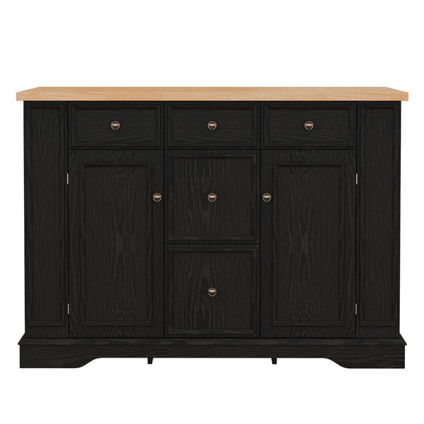 English Elm Trexm Farmhouse Buffet Sideboard with Five Drawers Dual Cabinets Adjustable Shelving Black XW000032AAB