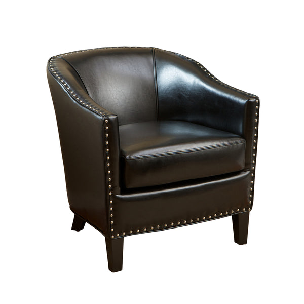 English Elm Christopher Knight Home® - CHARLES Plush Club Chair with Studded Accents and Birch Legs — Luxurious Comfort for Living Rooms Black 31 L x 29.5 W x 26 H 61283.00PU