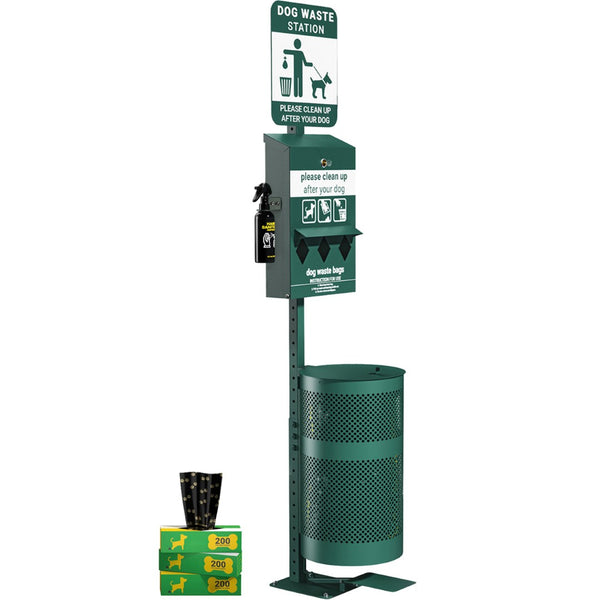 English Elm Kessler Pet Waste Station: Hands-Free Trash, Glow-in-the-Dark Sign, 600 Bags & Hand Sanitizer Included YAN-7XM755425-GG