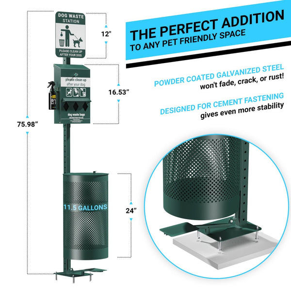 English Elm Kessler Pet Waste Station: Hands-Free Trash, Glow-in-the-Dark Sign, 600 Bags & Hand Sanitizer Included YAN-7XM755425-GG