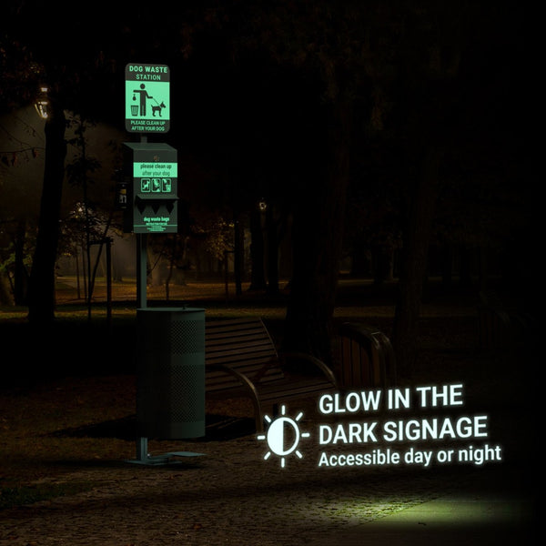 English Elm Kessler Pet Waste Station: Hands-Free Trash, Glow-in-the-Dark Sign, 600 Bags & Hand Sanitizer Included YAN-7XM755425-GG
