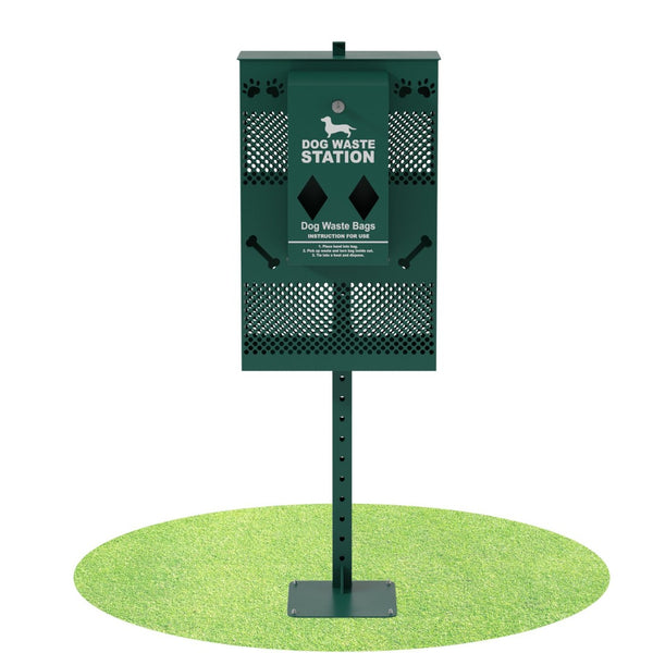 English Elm Kessler Compact Dog Waste Station with Locking Bag Dispenser, Covered Trash Can & Glow Signage YAN-G5S065425-GG