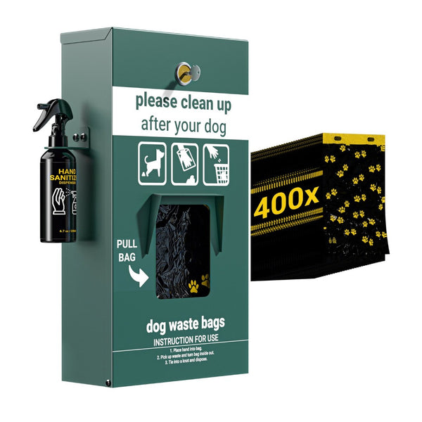 English Elm Kessler Locking Dog Waste Bag Dispenser - Glow-in-the-Dark Sign, Hand Sanitizer & 400 Bags Included YAN-GC0855425-GG
