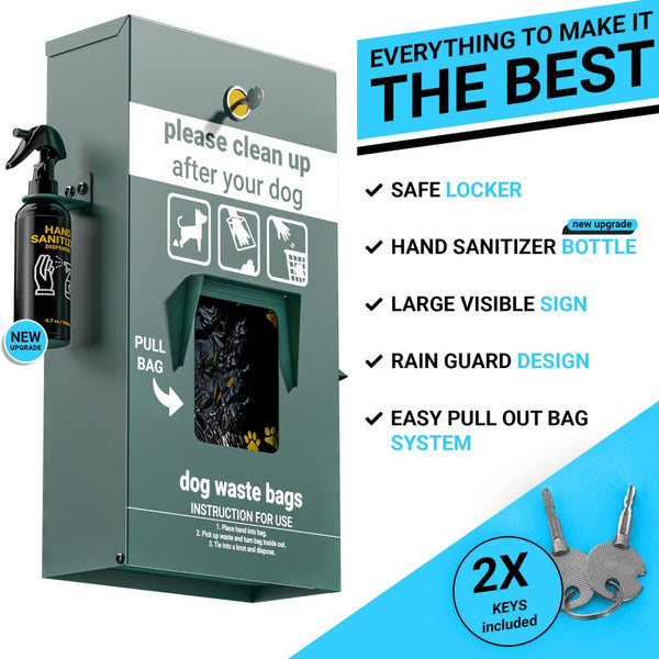 English Elm Kessler Locking Dog Waste Bag Dispenser - Glow-in-the-Dark Sign, Hand Sanitizer & 400 Bags Included YAN-GC0855425-GG