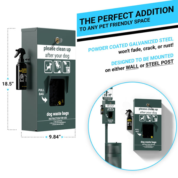 English Elm Kessler Locking Dog Waste Bag Dispenser - Glow-in-the-Dark Sign, Hand Sanitizer & 400 Bags Included YAN-GC0855425-GG