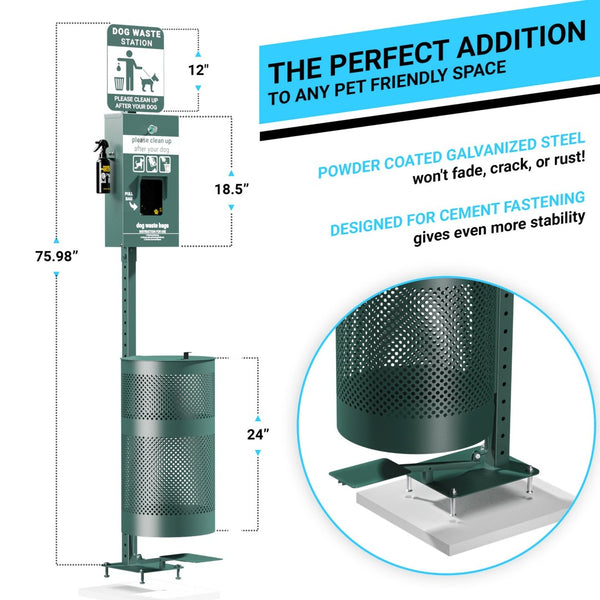 English Elm Kessler Pet Waste Station - All-Weather, Hands-Free Disposal with Glow-in-the-Dark Signage & Sanitizer YAN-HL1I55425-GG