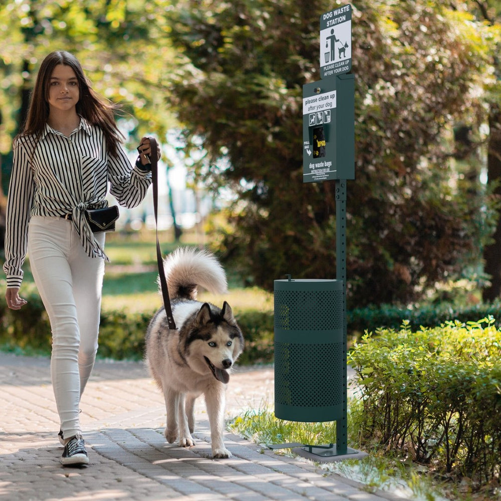 English Elm Kessler Pet Waste Station - All-Weather, Hands-Free Disposal with Glow-in-the-Dark Signage & Sanitizer YAN-HL1I55425-GG