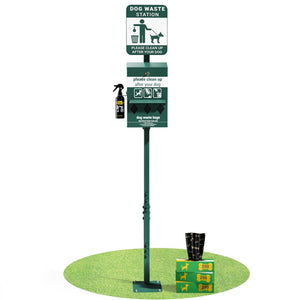 English Elm Kessler Mini Pet Waste Station with Glow Sign, 600 Bags, Sanitizer Bottle & Rust-Resistant Design YAN-PM8D45425-GG